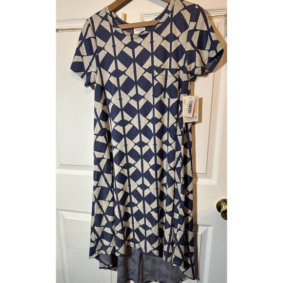 LuLaRoe Carly Dress XS Blue Gray Abstract Hi-Low Hem Everyday Casual Comfort NWT - Picture 1 of 6